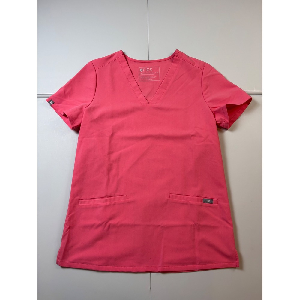 FIGS Casma Scrub Top Womens XS Pink V-Neck Short Sleeve FW1100